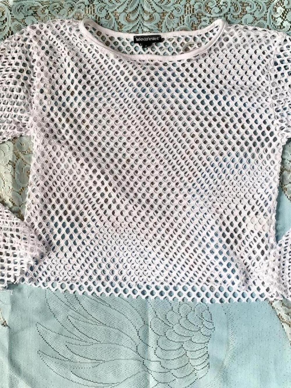 Alt emo grunge fishnet mesh rave longsleeve layering top.